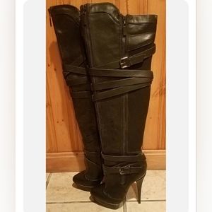 Wild Pair DorothyWP Black Faux Leather Knee High Zipper Boots 6.5M